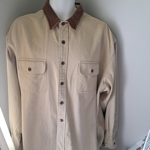 VTG A&F Abercrombie FITCH THE big shirt Cotton Tan BARN Cowboy Western Y2K XL - Picture 1 of 5